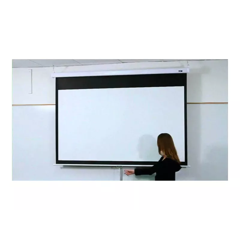 Elite Screens Manual Series M120XWV2 120 colių rankinis ištraukiamas projektoriaus ekranas su MaxWhite FG medžiaga, 16:9 formato santykiu, baltu korpusu