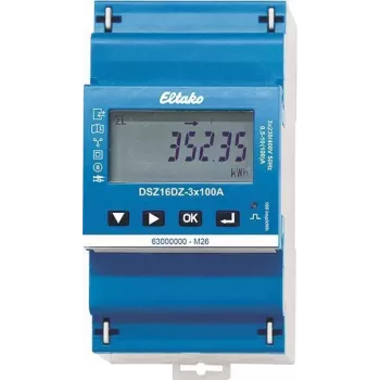 Eltako DSZ16DZ-3x100A MID skaitmeninis 3 fazių energijos skaitiklis, tiesioginis matavimas, 100A, B klasė, S0 impulsų išvestis, DIN bėgelis 28380316