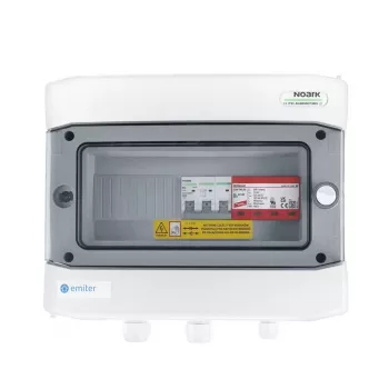 EMITER Skirstomasis skydas su AC hermetiniu IP65 EMITTER su AC Dehn 2 tipo viršįtampio ribotuvu, 50A 3 fazės, RCD A tipas 63A/300mA