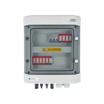 EMITER Switchgear Attached DCAC Hermetic IP65 EMITTER su DC apsaugos nuo viršįtampių įtaisu Dehn 1000V 2 tipas, 2 x PV eilutė, 2 x MPPT // ir AC Dehn 2 tipas, 10A 3-F