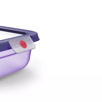 EMSA ONECLICK šviežio maisto laikymo indas 2,3 L, stačiakampis, violetinis dangtis, hermetiškas, nepralaidus, be BPA, tinka mikrobangų krosnelei ir indaplovei 3110601760