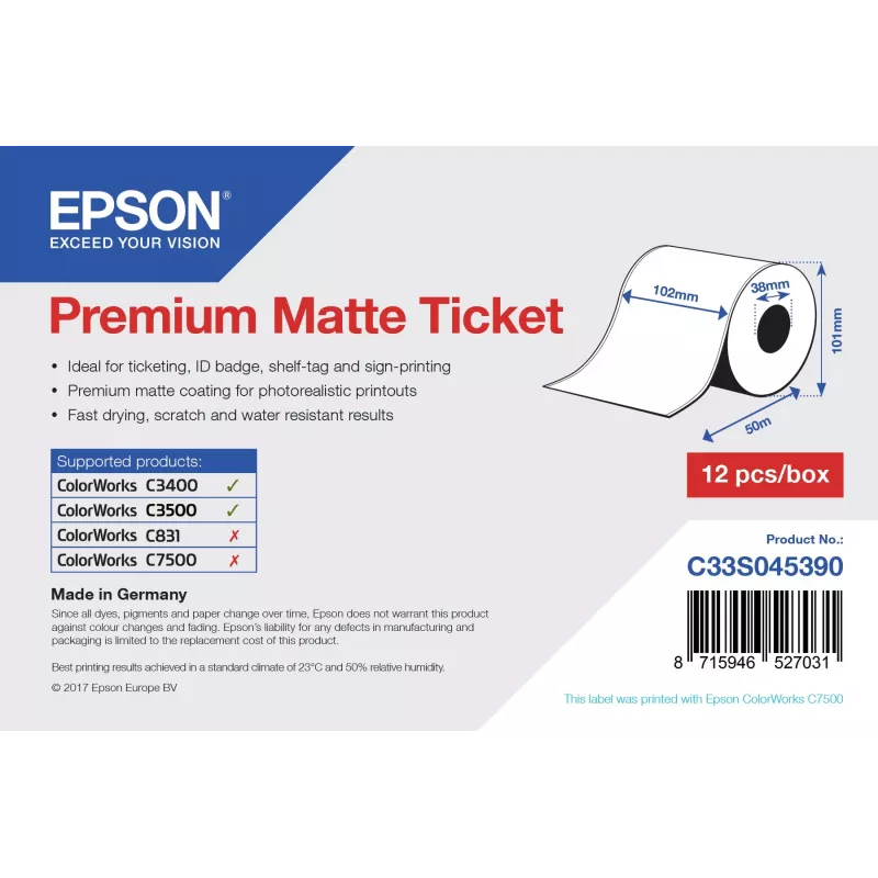 EPSON Matte Ticket Roll 102mm x 50m