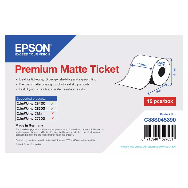 EPSON Matte Ticket Roll 102mm x 50m