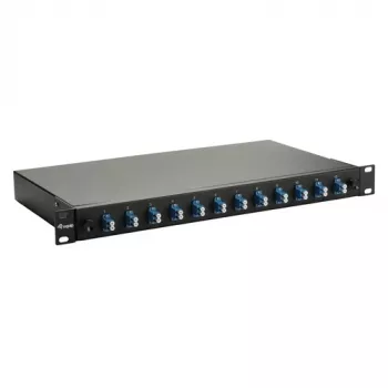 Equip 12 prievadų optinio pluošto sujungimo dėžutė, LC Duplex, OS2 vienmodis, 1U, įrengta, juoda