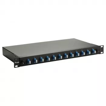 Equip 12 prievadų optinio pluošto sujungimo dėžutė, LC Duplex, OS2 vienmodis, 1U, įrengta, juoda