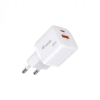 Equip 2 prievadų USB-C PD3.0/USB-A GaN sieninis įkroviklis 20W baltas
