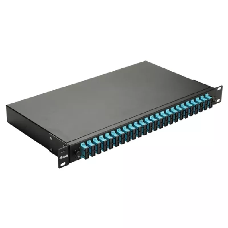 Equip 24 prievadų optinio pluošto sujungimo dėžutė, SC Duplex, OM3, 1U, su įranga, juoda