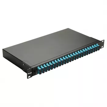 Equip 24 prievadų optinio pluošto sujungimo dėžutė, SC Duplex, OM3, 1U, su įranga, juoda