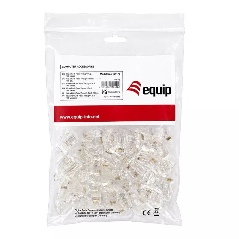 Equip Cat6 RJ45 UTP neekranuotas jungčių rinkinys (100 vnt.) - permatomas