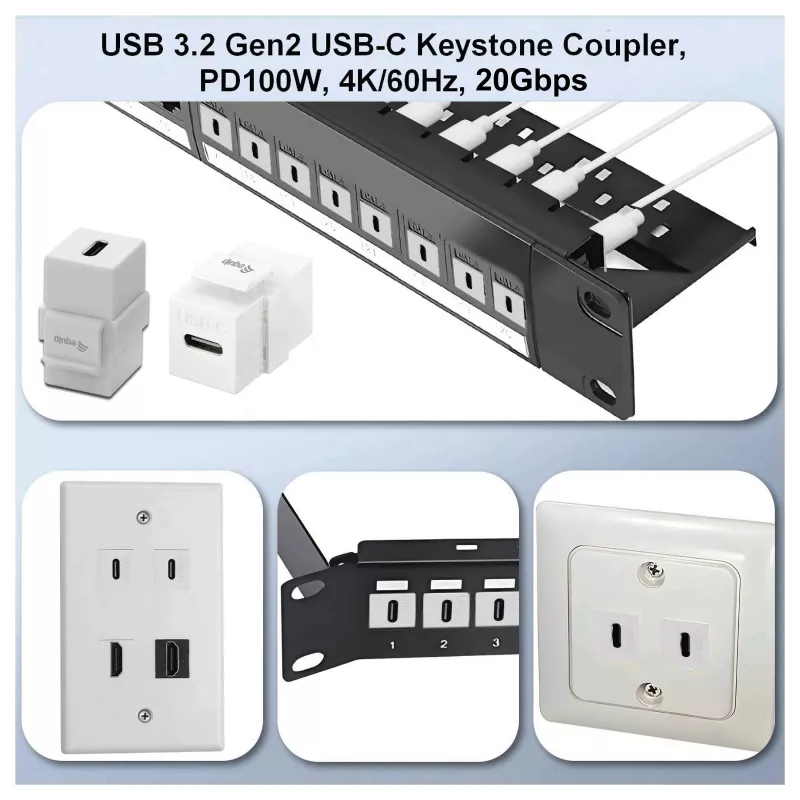 Equip Keystone Coupler USB 3.2 Gen 2 USB-C į USB-C, Moteris į Moterį, Baltas