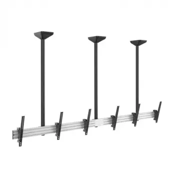 EQUIP Pro trijų monitorių lubinis laikiklis 45-50 colių ekranams, visiškai judančios šarnyrinės svirtys, VESA 75/100, 8 kg vienam ekranui, juodas/sidabrinis