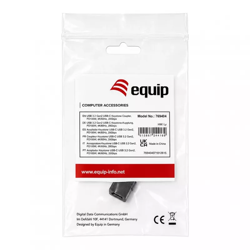 Equip USB-C Keystone mova, USB 3.2 Gen 2, USB-C moteriška į moterišką, juoda