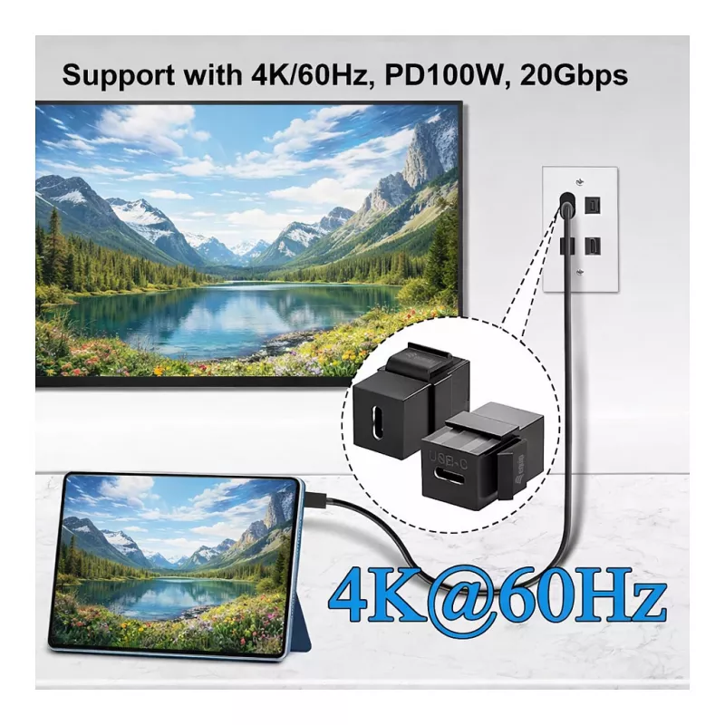Equip USB-C Keystone mova, USB 3.2 Gen 2, USB-C moteriška į moterišką, juoda
