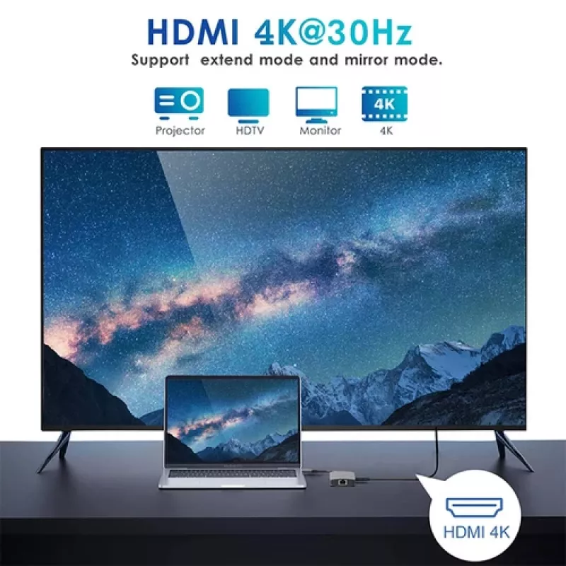 EQUIP USB-C Multiport Adapter su 2x HDMI, RJ45, 2x USB-A, USB-C PD 100W, pilka