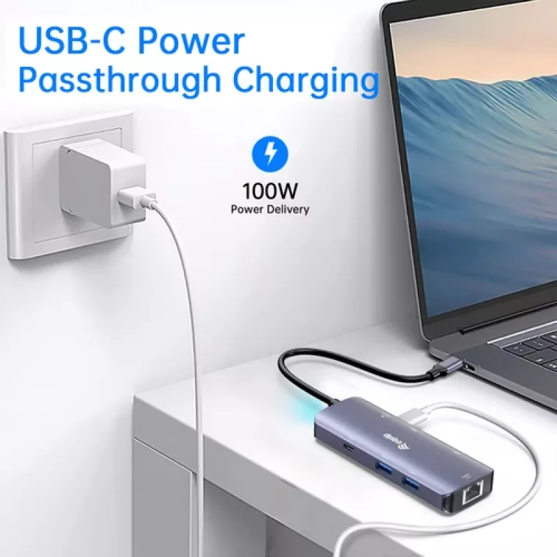 EQUIP USB-C Multiport Adapter su 2x HDMI, RJ45, 2x USB-A, USB-C PD 100W, pilka