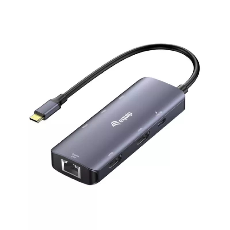 EQUIP USB-C Multiport Adapter su 2x HDMI, RJ45, 2x USB-A, USB-C PD 100W, pilka