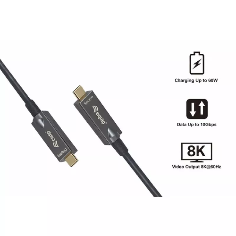 EQUIP USB-C į C aktyvus optinis kabelis 7,5 m 8K 60Hz PD 60W 10Gbps juodas