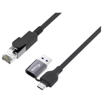 Equip USB-C + USB-A į RJ45 Gigabit Ethernet adapteris, 5 m, juodas