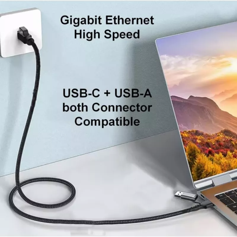Equip USB-C + USB-A į RJ45 Gigabit Ethernet adapteris, 5 m, juodas