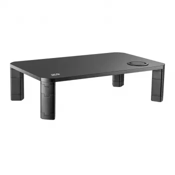 Ergo Office ER-415 Monitor Stovas su belaidžiu Qi įkrovimu, reguliuojamo aukščio, tinka 17-32 inch monitoriams, 20 kg talpa, juodos spalvos