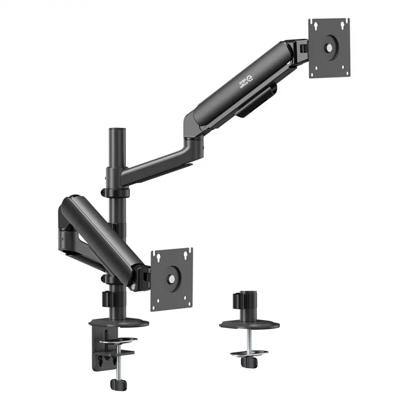 ERGO OFFICE ER-692 B Dvigubo monitoriaus stalo laikiklis, dujinės spyruoklės ranka, tinka 17-32 inch, 1-10 kg vienai rankai, matinė juoda
