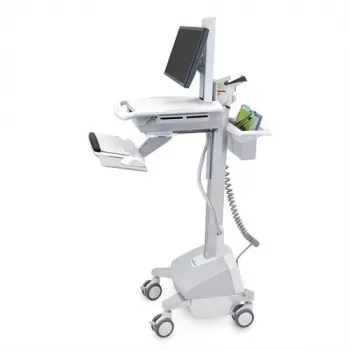 Ergotron mobilus medicininis darbo stovas LCD / PC įrangai – LiFe baterija, ES – Medicininis – Plastikas, Aliuminis, Cinkuotas plienas – Pilka, Balta, Poliruotas aliuminis – Ekrano dydis: iki 22 colių