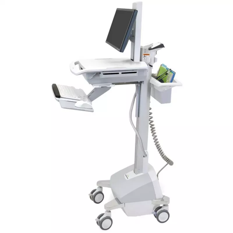 Ergotron mobilus medicininis darbo stovas LCD / PC įrangai – LiFe baterija, ES – Medicininis – Plastikas, Aliuminis, Cinkuotas plienas – Pilka, Balta, Poliruotas aliuminis – Ekrano dydis: iki 22 colių