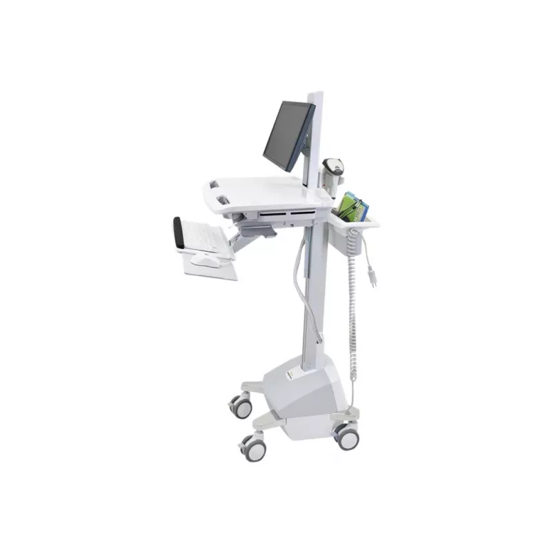 Ergotron mobilus medicininis darbo stovas LCD / PC įrangai – LiFe baterija, ES – Medicininis – Plastikas, Aliuminis, Cinkuotas plienas – Pilka, Balta, Poliruotas aliuminis – Ekrano dydis: iki 22 colių