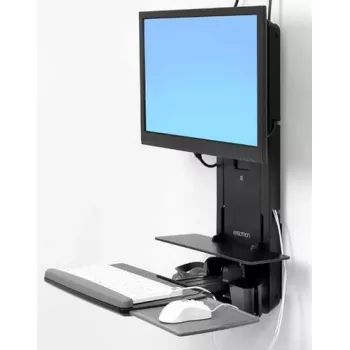 Ergotron Sit-Stand Vertical Lift, Paciento kambarys - Tvirtinimo rinkinys (riešo atrama, pelės laikiklis, vertikalaus reguliavimo bėgelis, brūkšninių kodų skaitytuvo laikiklis, klaviatūros dėklas, monitoriaus rankena, ištraukiamas pelės dėklas)
