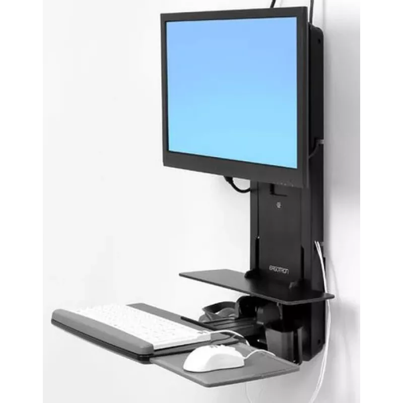 Ergotron Sit-Stand Vertical Lift, Paciento kambarys - Tvirtinimo rinkinys (riešo atrama, pelės laikiklis, vertikalaus reguliavimo bėgelis, brūkšninių kodų skaitytuvo laikiklis, klaviatūros dėklas, monitoriaus rankena, ištraukiamas pelės dėklas)