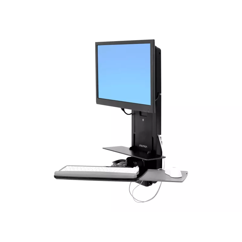 Ergotron Sit-Stand Vertical Lift, Paciento kambarys - Tvirtinimo rinkinys (riešo atrama, pelės laikiklis, vertikalaus reguliavimo bėgelis, brūkšninių kodų skaitytuvo laikiklis, klaviatūros dėklas, monitoriaus rankena, ištraukiamas pelės dėklas)