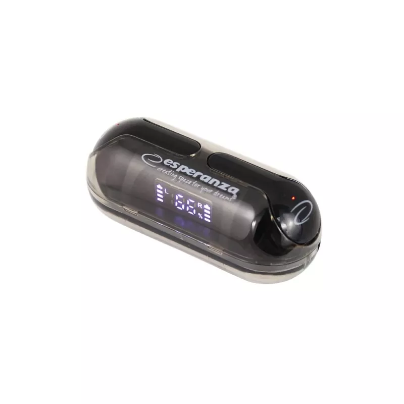 Esperanza EH239K tikros belaidės stereo Bluetooth į ausis įdedamos ausinės su įkrovimo dėklu, lietimo valdymu, įmontuotu mikrofonu, juodos