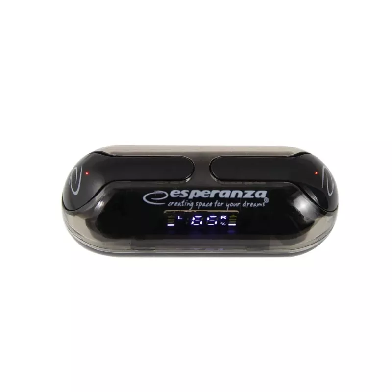 Esperanza EH239K tikros belaidės stereo Bluetooth į ausis įdedamos ausinės su įkrovimo dėklu, lietimo valdymu, įmontuotu mikrofonu, juodos