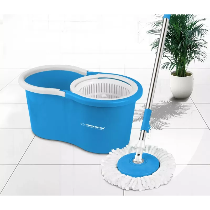 Esperanza EHS005 Rotacinė šluostų sistema su išgręžimo mechanizmu, teleskopine rankena, 6L kibiru, 2 mikropluošto galvutėmis, Green/Grey