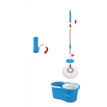 Esperanza EHS005 Rotacinė šluostų sistema su išgręžimo mechanizmu, teleskopine rankena, 6L kibiru, 2 mikropluošto galvutėmis, Green/Grey