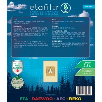 ETA dulkių maišeliai ETA, Daewoo, AEG ir Beko dulkių siurbliams - 5 vnt. (rudi) | ETA1458P