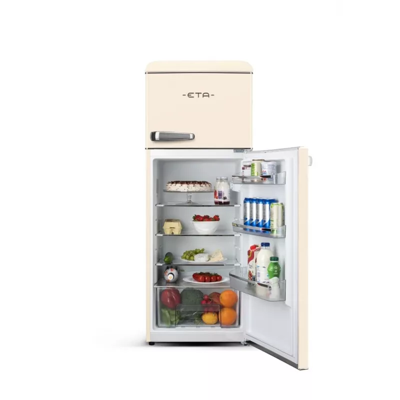 ETA Storio Retro ETA253390040EN Laisvai pastatomas šaldytuvas su šaldikliu viršuje, 215 L bendras tūris, smėlio spalvos, energijos klasė E, 38 dB