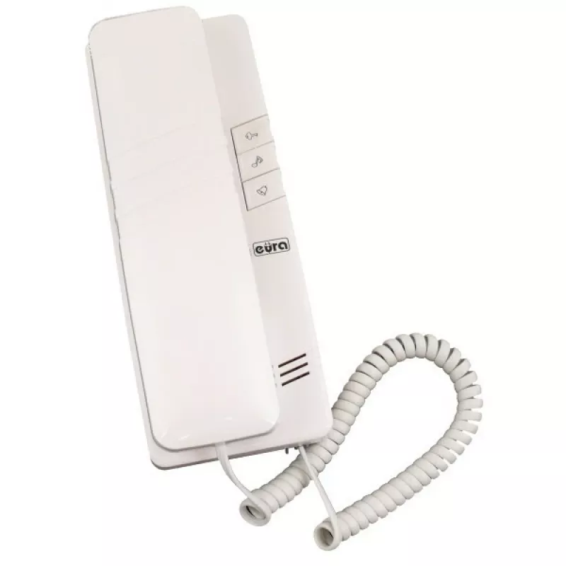 EURA ADP-44A3 (RL-3203D) Audio domofono sistema - 2 laidai, vieno namo, baltas vidaus įrenginys, sidabrinis lauko skydelis