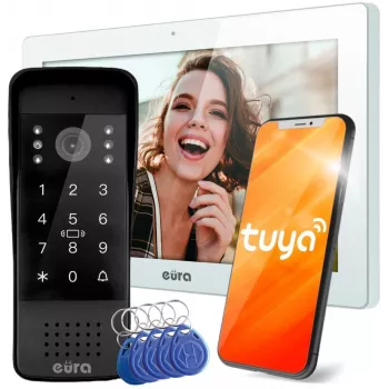 EURA VDP-86A3 10 colių baltas vaizdo domofonas su Tuya Smart App, 2MP kamera, 2 relių išėjimais