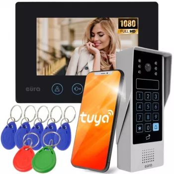 EURA VDP-90A3 DELTA+ Black 7 inch Full HD vaizdo domofonas, WiFi, 2 įėjimai, klaviatūra, artumo skaitytuvas, AHD, Tuya