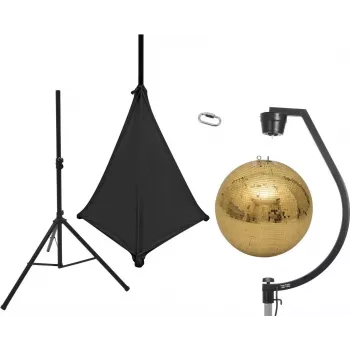 EUROLITE 50 cm auksinis veidrodinis rutulys su trikoju stovu ir juodu tempiamuoju užvalkalu 20000707