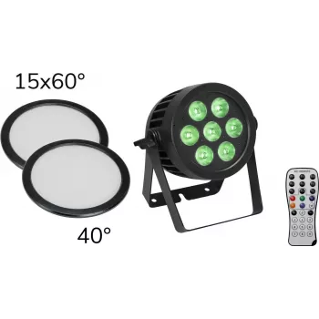 EUROLITE LED IP PAR 7x9W SCL prožektorius su 15x60° ir 40° difuzoriaus lęšiais 20000672