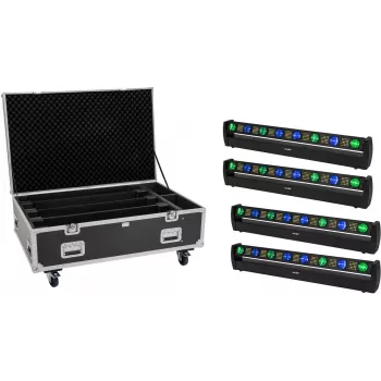 EUROLITE rinkinys 4x LED BAR-8 SWING QCL juosta su flightcase ir ratukais