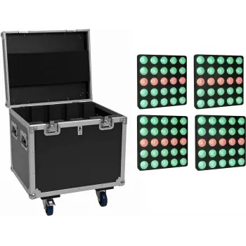 EUROLITE rinkinys 4x LED Pixel Matrix Panel 5x5 RGB/WW + Flightcase su ratukais