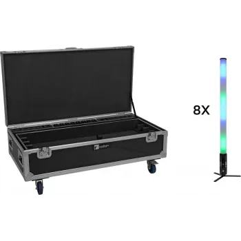 EUROLITE rinkinys 8x AKKU IP Pixel Tube 360° PRO CRMX + Flightcase su ratukais ir įkrovimu