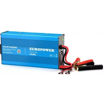 EUROPOWER CH-LFP/12/20 LiFePO4 akumuliatoriaus įkroviklis 14,6V 20A su krokodilo spaustukais