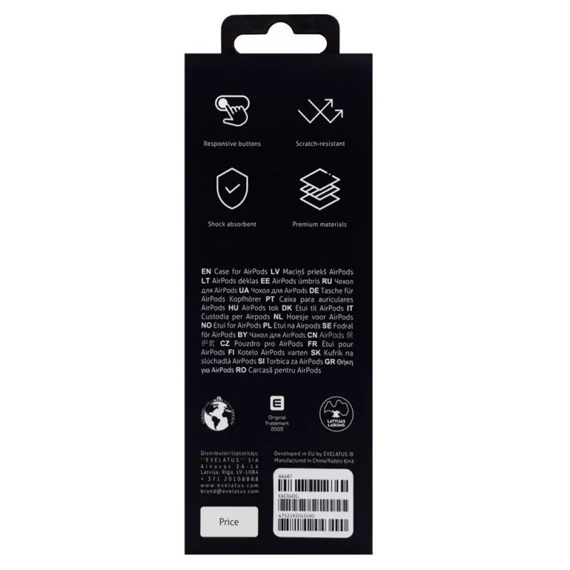 Evelatus Apple AirPods dėklas EAC04 tamsiai pilkas