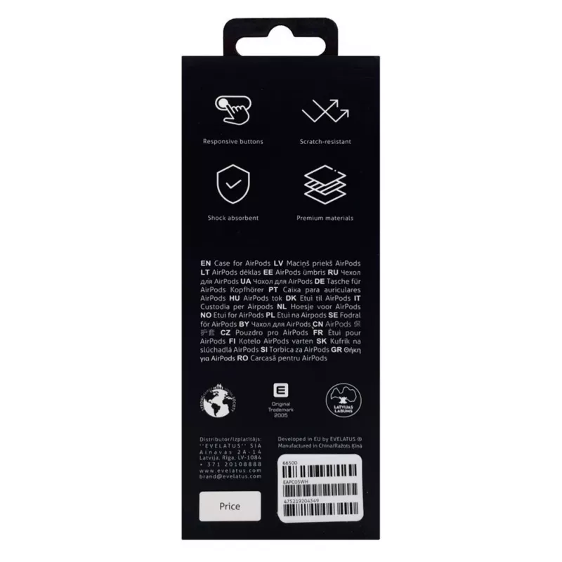 EVELATUS Apple AirPods Case EAC05 White - Silikoninis apsauginis dangtelis su karabinu