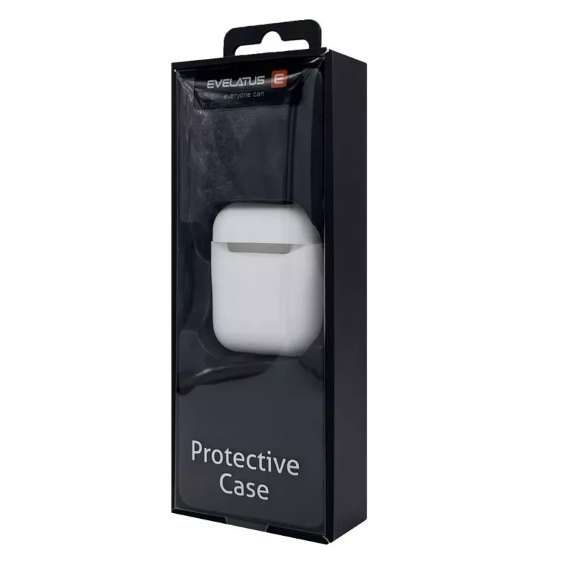 EVELATUS Apple AirPods Case EAC05 White - Silikoninis apsauginis dangtelis su karabinu