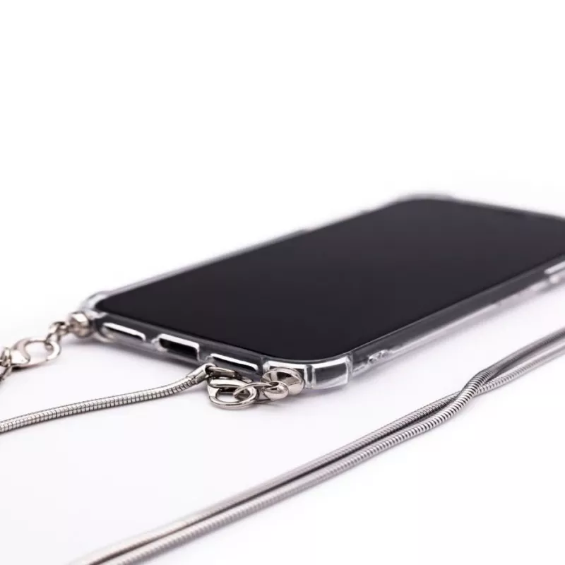 Evelatus Apple iPhone 11 Pro Max Silikoninis permatomas su karoliuko TPU dirželiu sidabrinis
